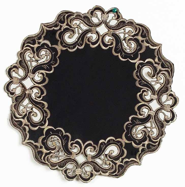 Noir Luxe – Black Gold Table Doilies, Granada Collection Modern Decorative Runner 15 inch - Decozen