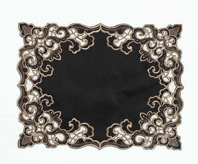 Set of four Noir Luxe black and gold placemats from RIZ-004-PM Granada Collection, modern 12x18 inch dining table décor.