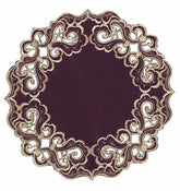 Amethyst Haze – Plum Gold Table Doilies, Granada Collection Artistic Table Décor 15 inch - Decozen