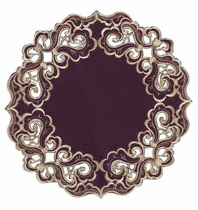 Amethyst Haze – Plum Gold Table Doilies, Granada Collection Artistic Table Décor 15 inch - Decozen