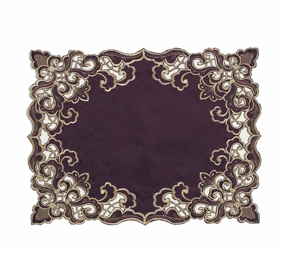 Set of four RIZ-006-PM Amethyst Haze Plum Gold Table Placemats from Granada Collection, 12x18 inch, artistic dining décor.
