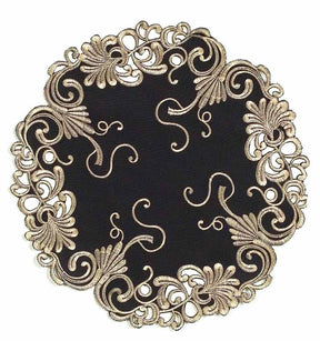 Golden Night – Black Gold Table Doilies, Chantelle Collection Decorative Home Accent 15 inch - Decozen