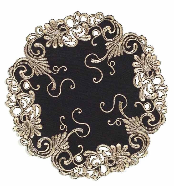 Golden Night – Black Gold Table Doilies, Chantelle Collection Decorative Home Accent 15 inch - Decozen
