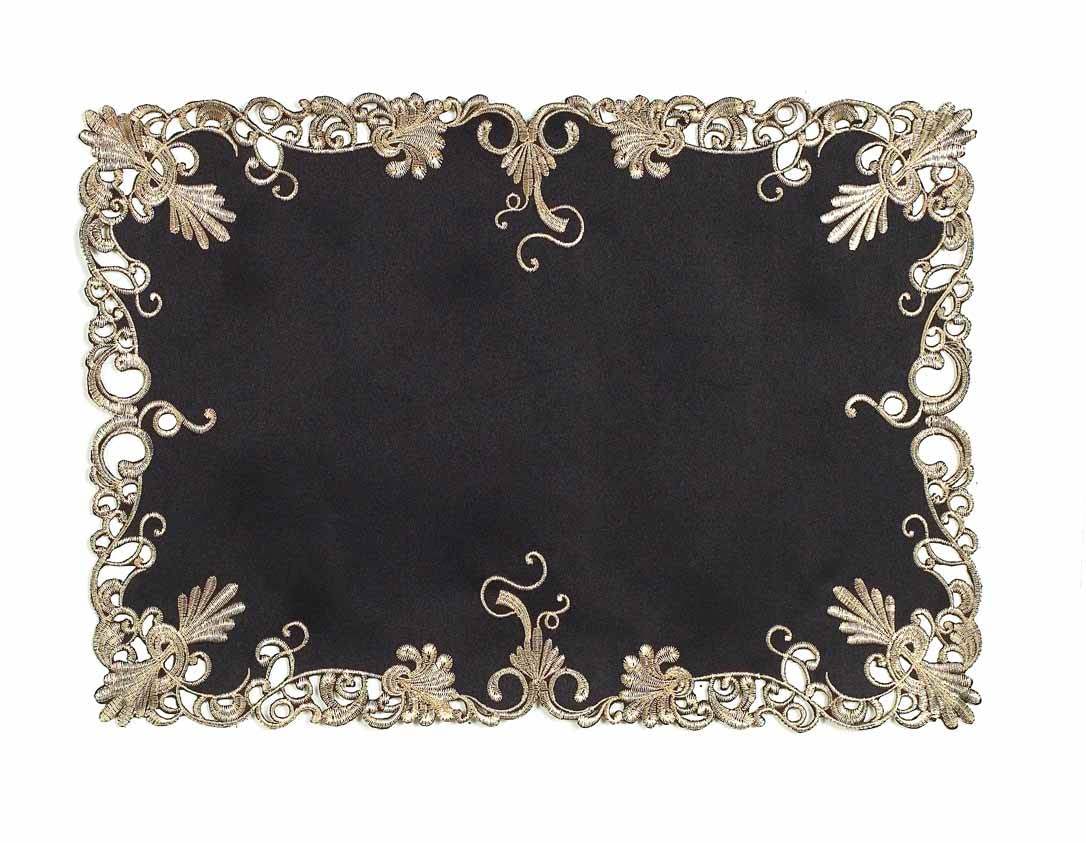 Set of four black and gold table placemats from RIZ-008-PM Chantelle Collection, elegant and stylish for dining tables.