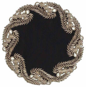 Ebony Bloom – Black Gold Table Doilies, Anyce Collection Elegant Decorative Runner 15 inch - Decozen