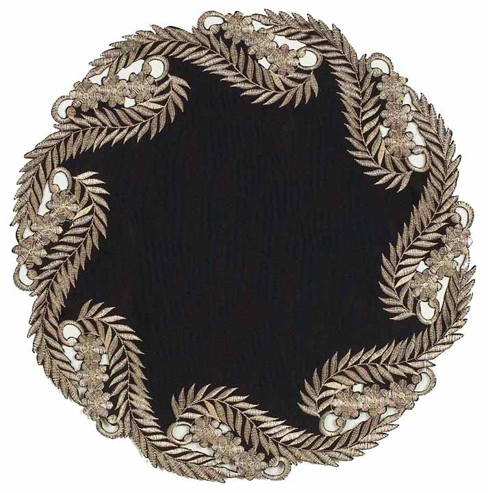 Ebony Bloom – Black Gold Table Doilies, Anyce Collection Elegant Decorative Runner 15 inch - Decozen